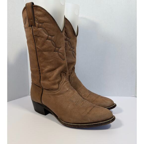 Abilene Womens Soft Elk Leather Brown Cowboy Western Boots Made in USA Size 10.5 - Picture 1 of 13